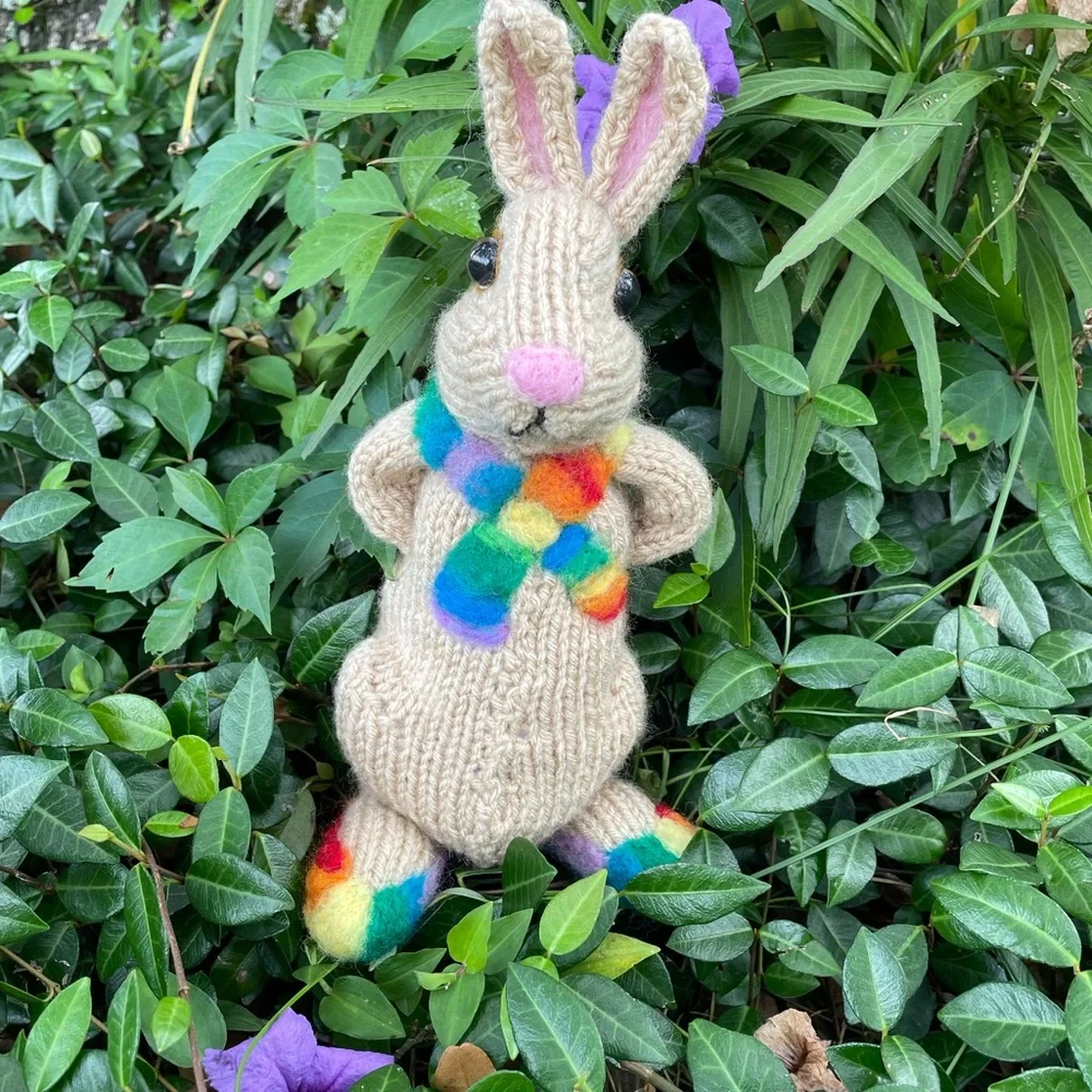 Hand crafted knit and needle felted rainbow pride love is love bunny artisan - Picture 8 of 16